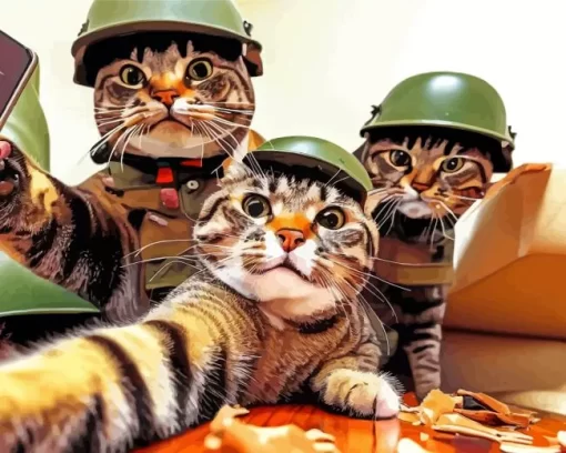 Military Cats Selfie Diamond Painting