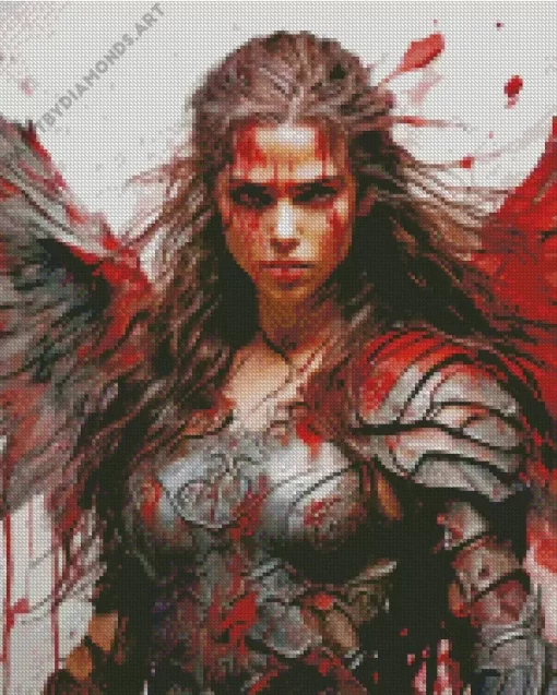 Warrior Girl With Bleeding Wings Diamond Painting