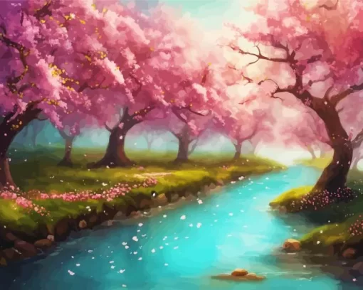 Aesthetic Fantasy Cherry Blossom Diamond Painting