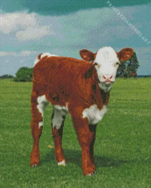 Baby Brown And White Cow Diamond Painting