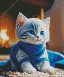 Baby Grey Cat With Blue Eyes Diamond Painting