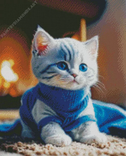 Baby Grey Cat With Blue Eyes Diamond Painting