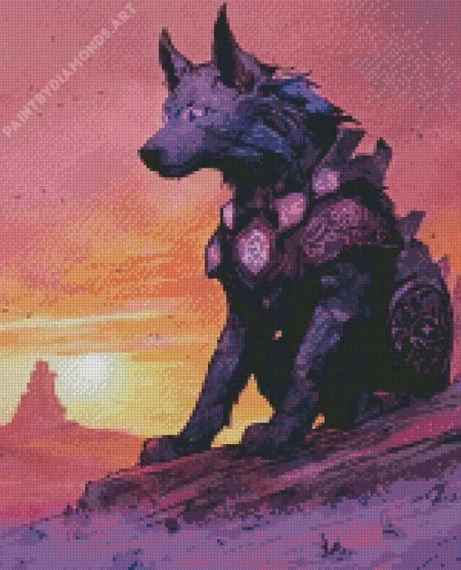 Black And Purple Wolf Diamond Painting