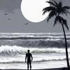 Black And White Full Moon Palm Tree Diamond Painting