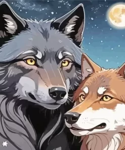 Black Wolf And Brown Wolf Couple Diamond Painting