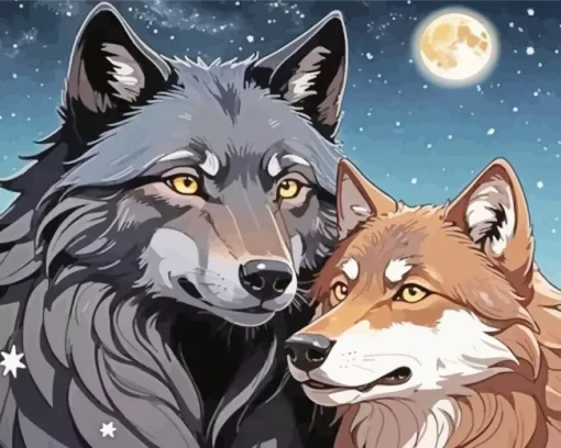 Black Wolf And Brown Wolf Couple Diamond Painting