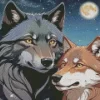 Black Wolf And Brown Wolf Couple Diamond Painting