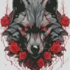 Black Wolf Head With Roses Diamond Painting