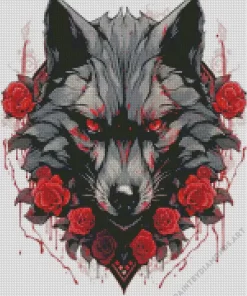 Black Wolf Head With Roses Diamond Painting