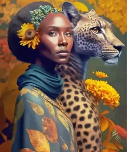 Black Woman By Leopard Diamond Painting