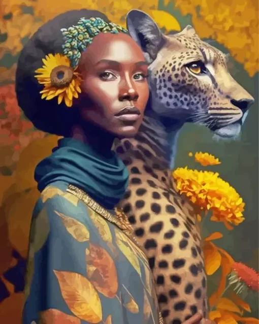 Black Woman By Leopard Diamond Painting