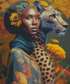 Black Woman By Leopard Diamond Painting