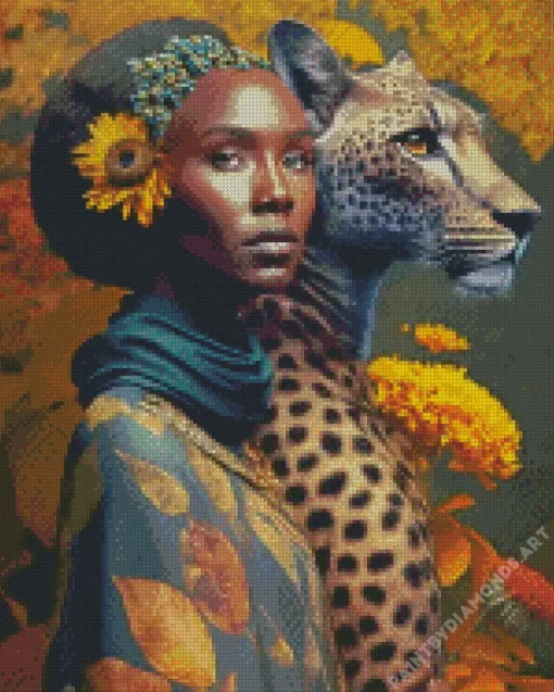 Black Woman By Leopard Diamond Painting