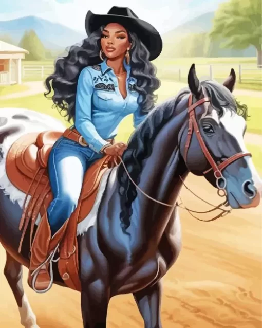 Black Woman Cowgirl Diamond Painting