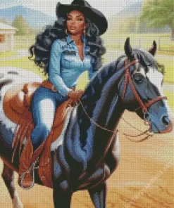 Black Woman Cowgirl Diamond Painting