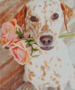 Blond Dalmatian And Roses Diamond Painting