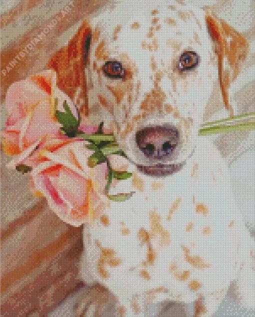 Blond Dalmatian And Roses Diamond Painting