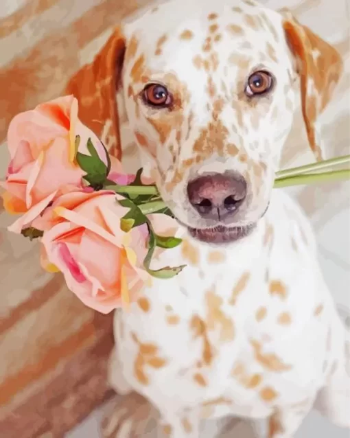 Blond Dalmatian And Roses Diamond Painting