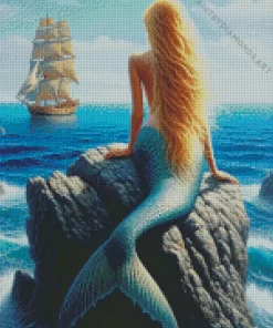 Blond Mermaid On Rock Diamond Painting