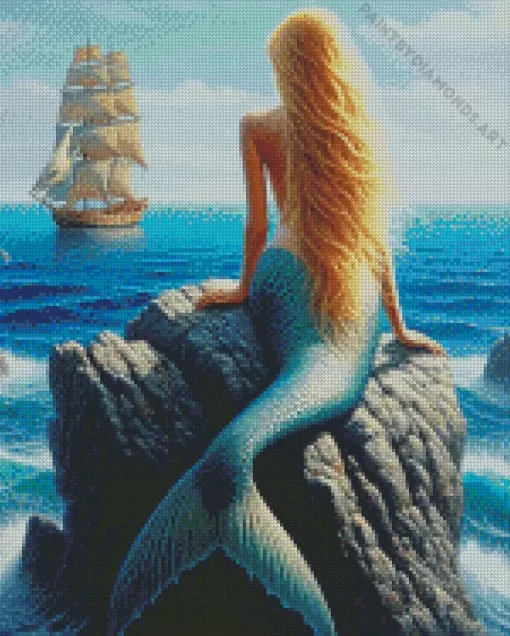 Blond Mermaid On Rock Diamond Painting