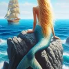 Blond Mermaid On Rock Diamond Painting