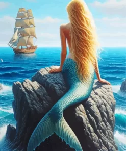 Blond Mermaid On Rock Diamond Painting