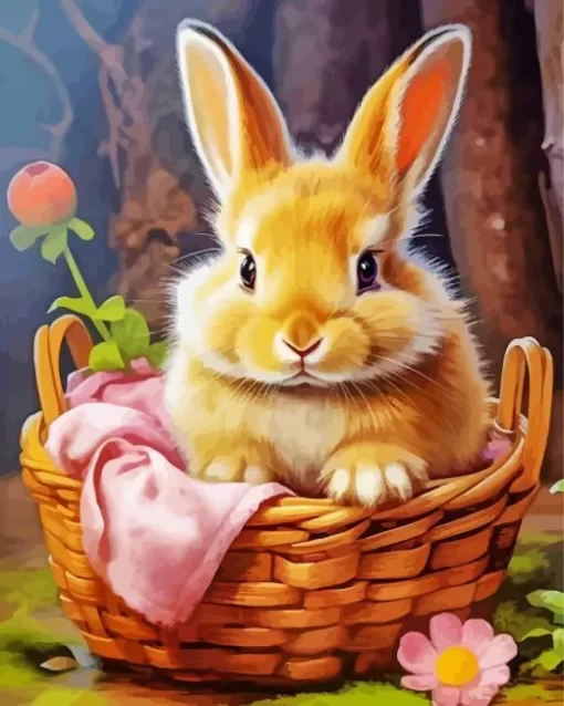 Blonde Bunny In A Basket Diamond Painting