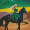 Blonde Girl And Horse In Desert Diamond Painting