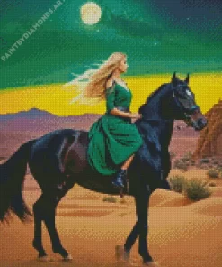 Blonde Girl And Horse In Desert Diamond Painting