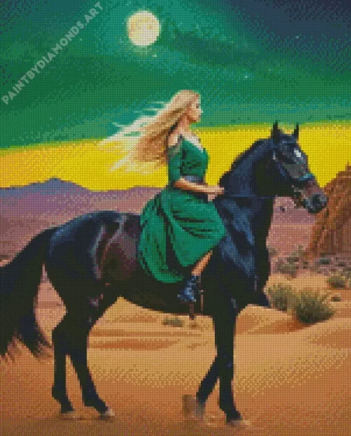 Blonde Girl And Horse In Desert Diamond Painting