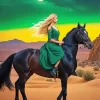 Blonde Girl And Horse In Desert Diamond Painting