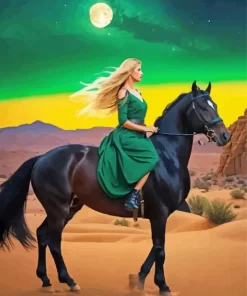 Blonde Girl And Horse In Desert Diamond Painting