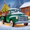 Christmas Green Farm Truck Diamond Painting