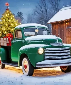 Christmas Green Farm Truck Diamond Painting