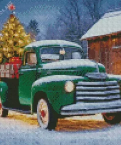 Christmas Green Farm Truck Diamond Painting