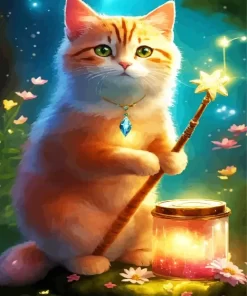 Cute Fantasy Cat Artwork Diamond Painting