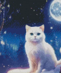 Cute Full Moon Cat Diamond Painting