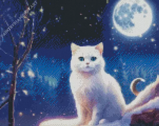 Cute Full Moon Cat Diamond Painting