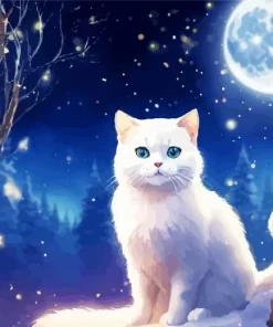 Cute Full Moon Cat Diamond Painting