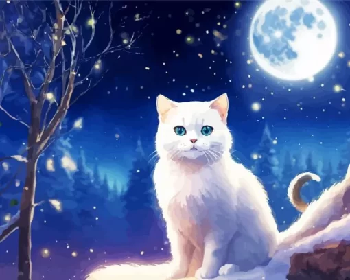 Cute Full Moon Cat Diamond Painting