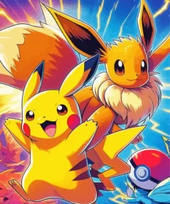 Excited Pikachu and Eevee Diamond Painting