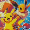 Excited Pikachu and Eevee Diamond Painting