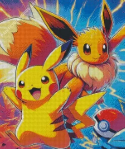 Excited Pikachu and Eevee Diamond Painting