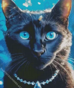 Fancy Black Cat With Blue Eyes Diamond Painting