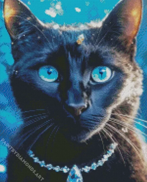 Fancy Black Cat With Blue Eyes Diamond Painting