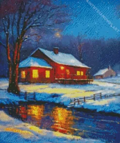 Farmhouse In The Snow Diamond Painting