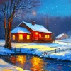 Farmhouse In The Snow Diamond Painting