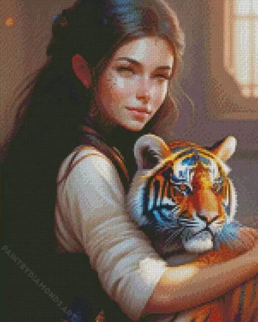 Girl Hugging Tiger Diamond Painting