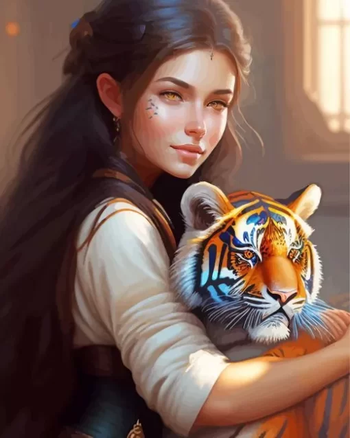 Girl Hugging Tiger Diamond Painting