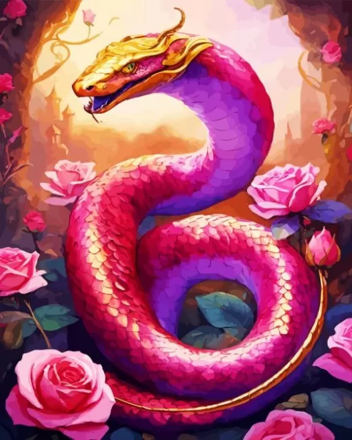 Golden Head Pink Snake Diamond Painting